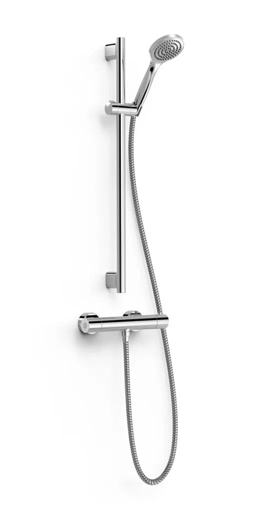 Kit de barra de ducha mural con teleducha y grifo termostático acabado cromado BASE PLUS TRES 0