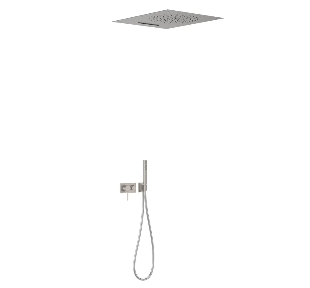 Kit de ducha con grifo monomando de tres vías de latón con acabado acero TRES 0