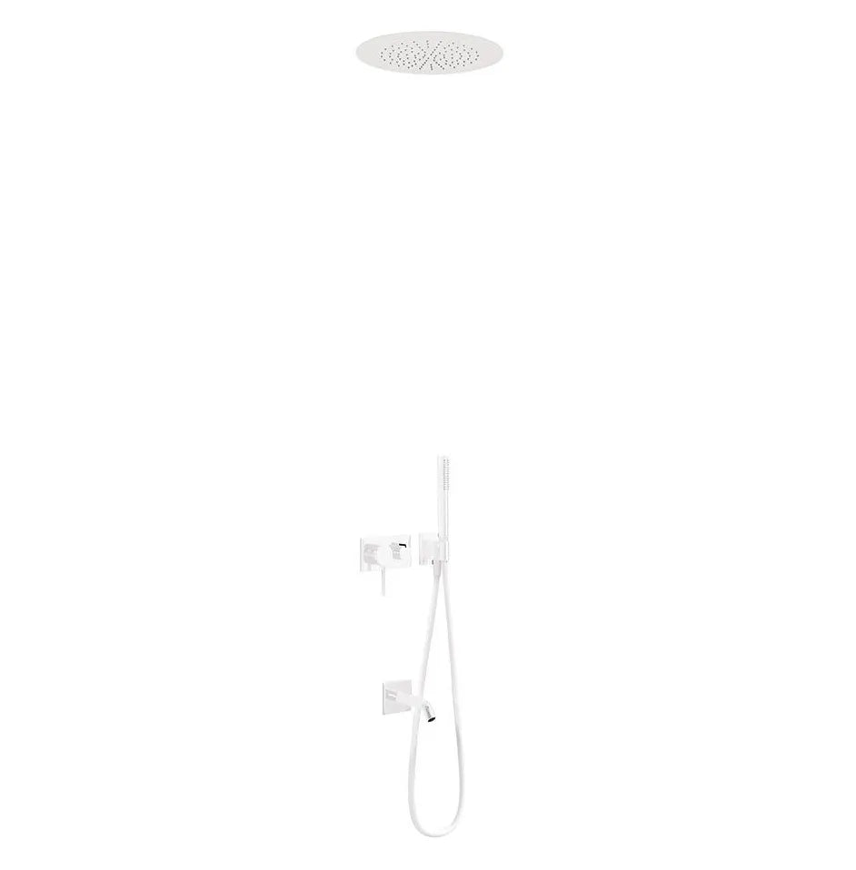 Kit de ducha con grifo monomando de tres vías de latón con acabado blanco TRES 0