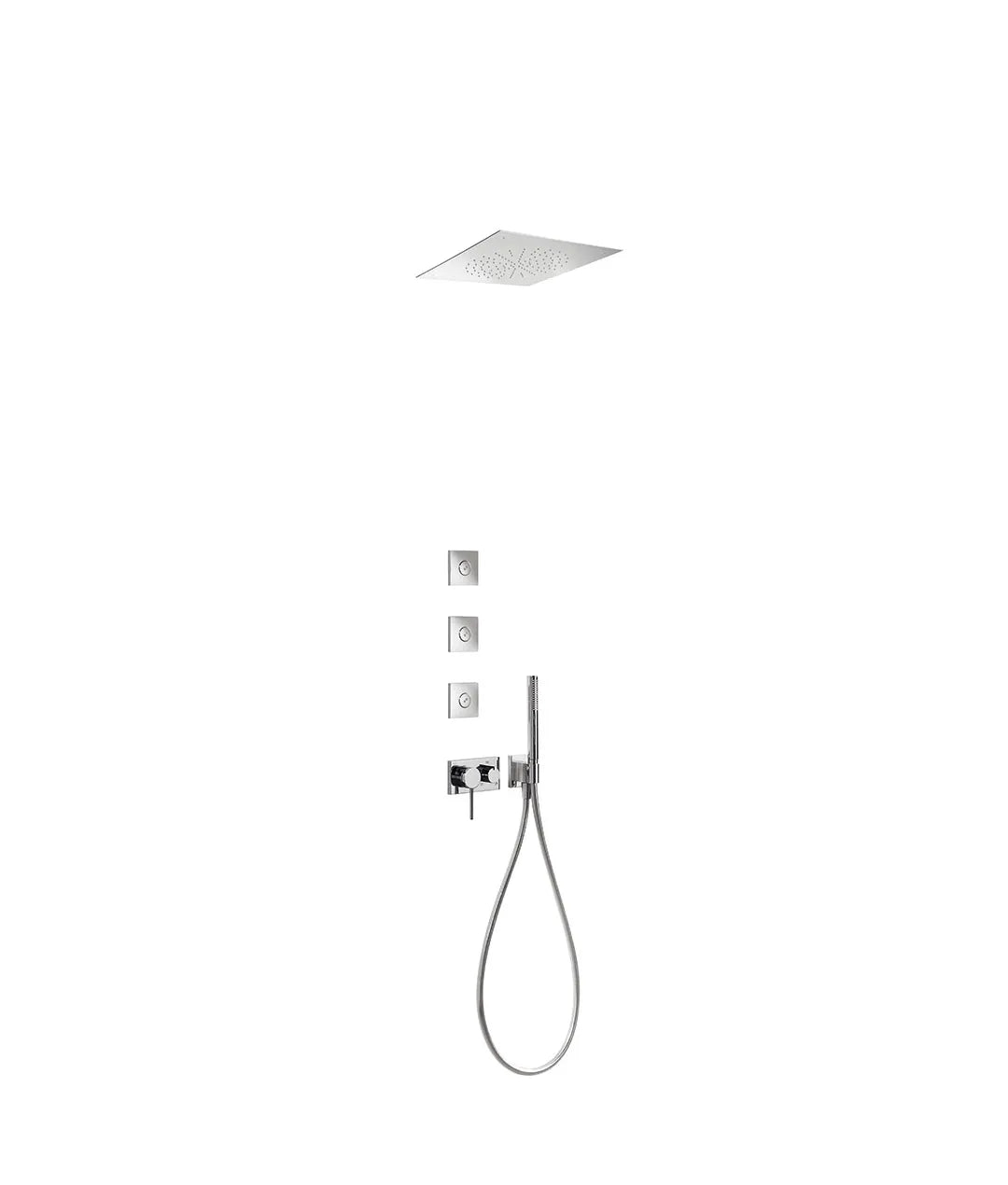 Kit de ducha con grifo monomando para empotrar en acero inoxidable con acabado cromado de tres vías TRES 0