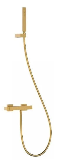 Kit de ducha con grifo monomando y soporte mural de latón acabado oro mate Slim TRES 0