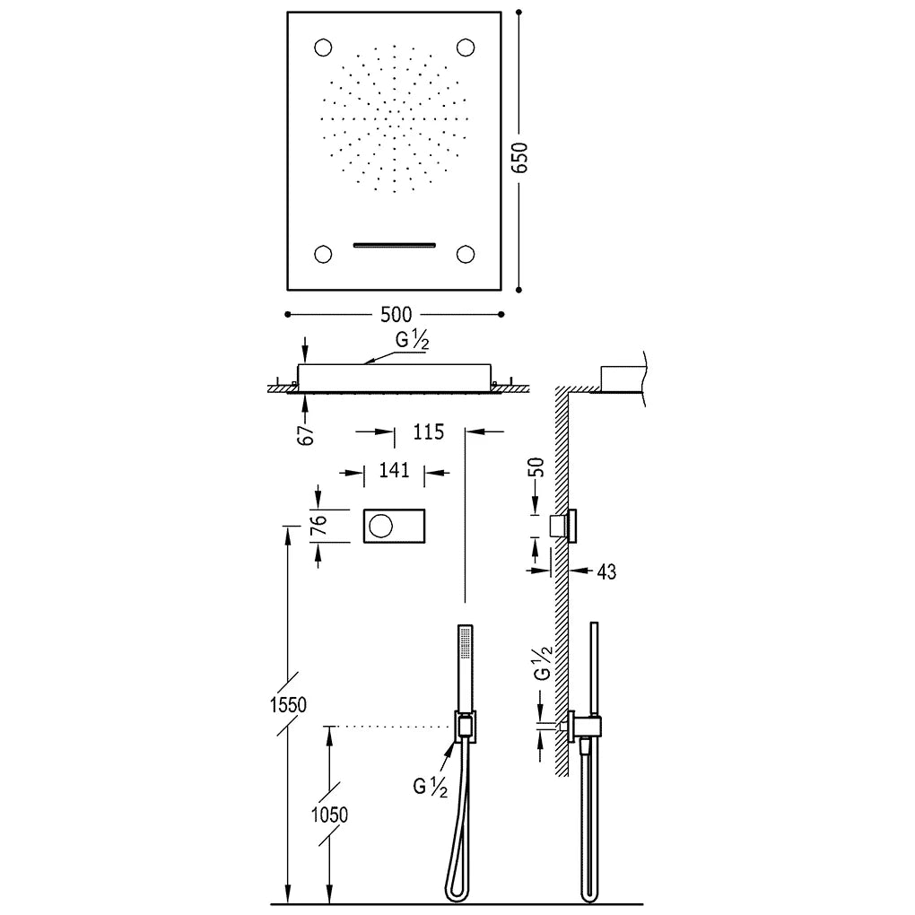 Kit de ducha termostático electrónico con acabado cromado Shower Technology TRES 1