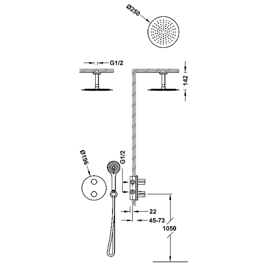 Kit de grifo termostático con ducha de mano en plástico y acero inoxidable acabado cromo Therm-box TRES 1