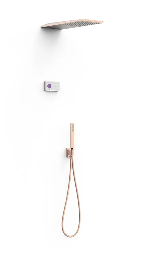 Kit de grifo termostático de dos vías en latón y acero inox con acabado oro rosa mate SHOWER TECHNOLOGY TRES 0