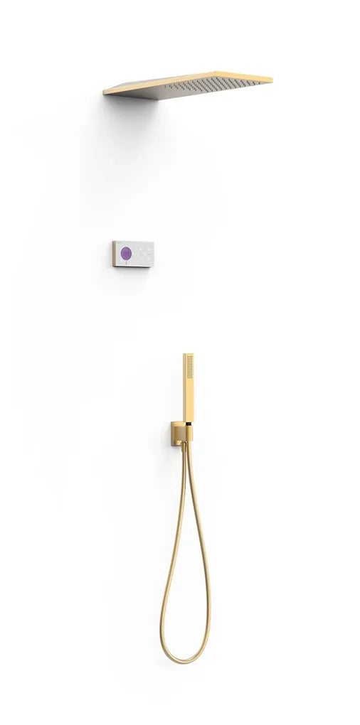 Kit de grifo termostático electrónico de latón y acero inoxidable con acabado oro mate SHOWER TECHNOLOGY TRES 0