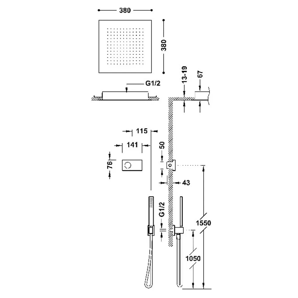 Kit de grifo termostático electrónico y empotrado con salidas para ducha en acabado negro mate Shower Tres 1