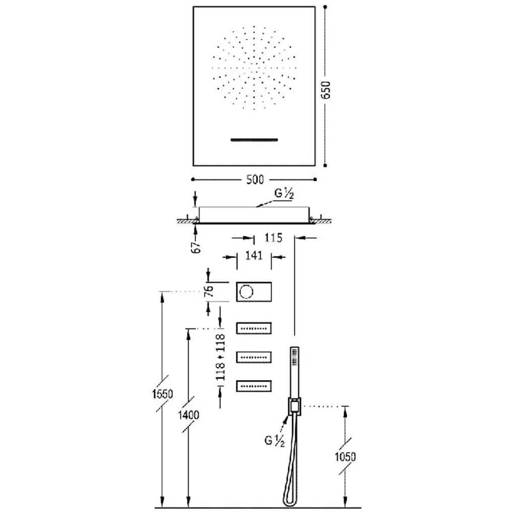 Kit de grifo termostático electrónico y empotrado con salidas para ducha en negro mate Shower Tres 1