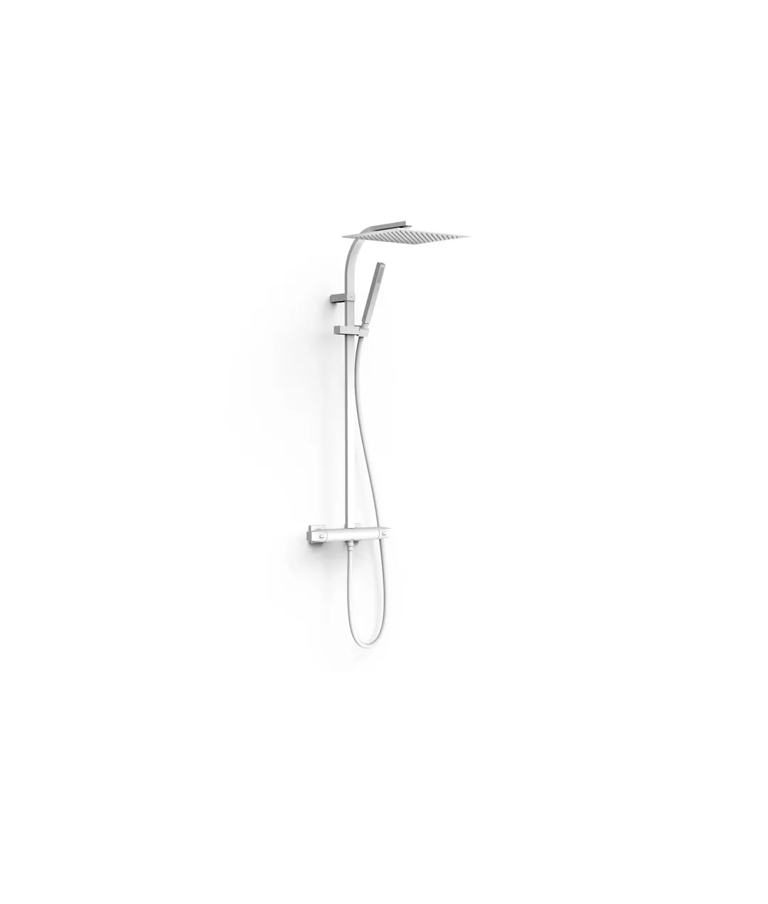 Kit de grifo termostático mural de dos vías con rociador y ducha de mano acabado blanco mate Project Tres 0