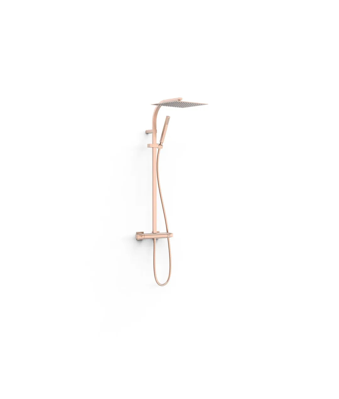 Kit de grifo termostático mural de vías rociador orientable y ducha de mano acabado Oro rosa mate Project TRES 0