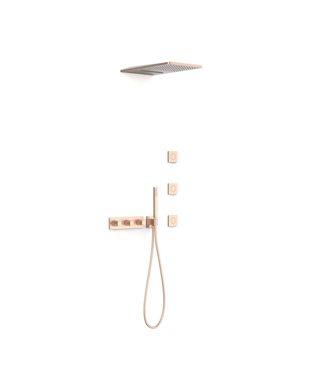 Kit de rociador de ducha con jets de hidromasaje y teleducha de funciones oro rosa mate 24K B-SYSTEM TRES 0