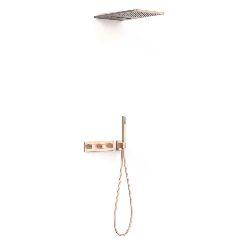 Kit de rociador de ducha con teleducha y grifo termostático de tres vías oro rosa mate B-SYSTEM TRES 0