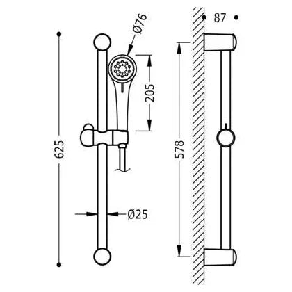 Kit ducha con barra deslizante y sistema de masaje fabricado en latón con acabado cromado Plus Basic TRES 1