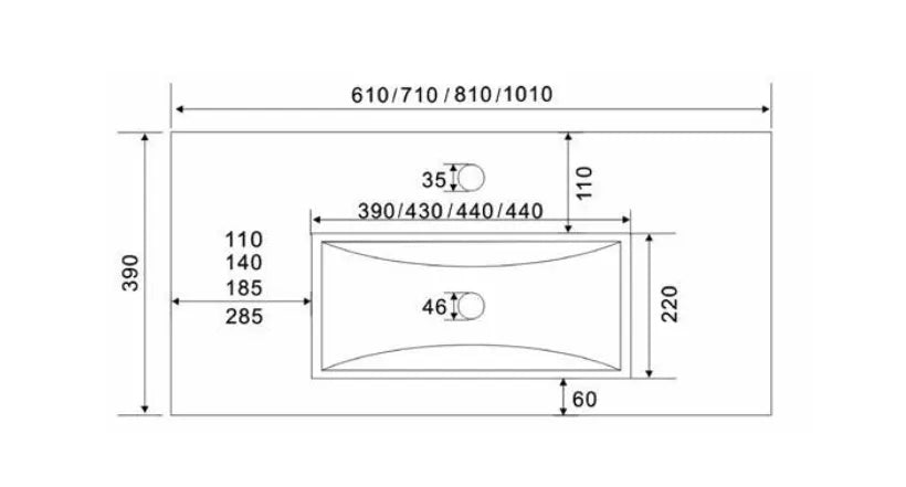 Lavabo blanco integral ceramico con seno central y rebosadero ECO de Aquore 1