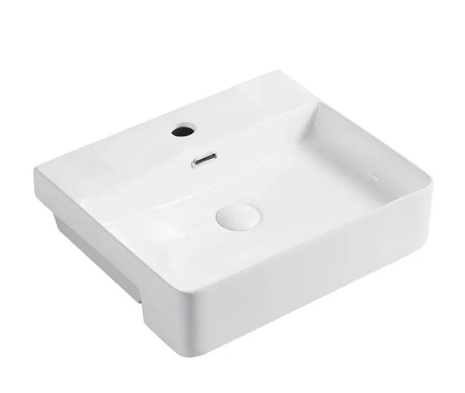 Lavabo semiencastre para encimera ceramica blanco con rebosadero Aquore Riff 50 M 0