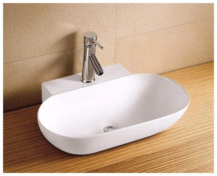 Lavabo sobreencimera ceramico blanco ovalado con orificio para grifería Vento 56 M de Aquore 1