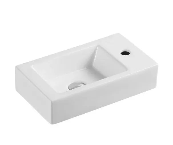 Lavabo suspendido rectangular blanco de cerámica con grifería lateral MINI 45 R de Aquore 0