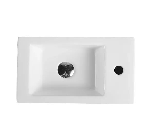 Lavabo suspendido rectangular blanco de cerámica con grifería lateral MINI 45 R de Aquore 1