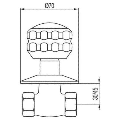 Llave de paso fabricada en latón con acabado cromado para agua fría de baño rosca estandar TRES 1