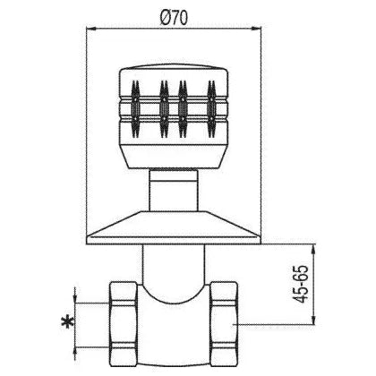 Llave de paso para empotrar de 7 cm fabricada en latón con acabado cromado ESE-23 TRES 1