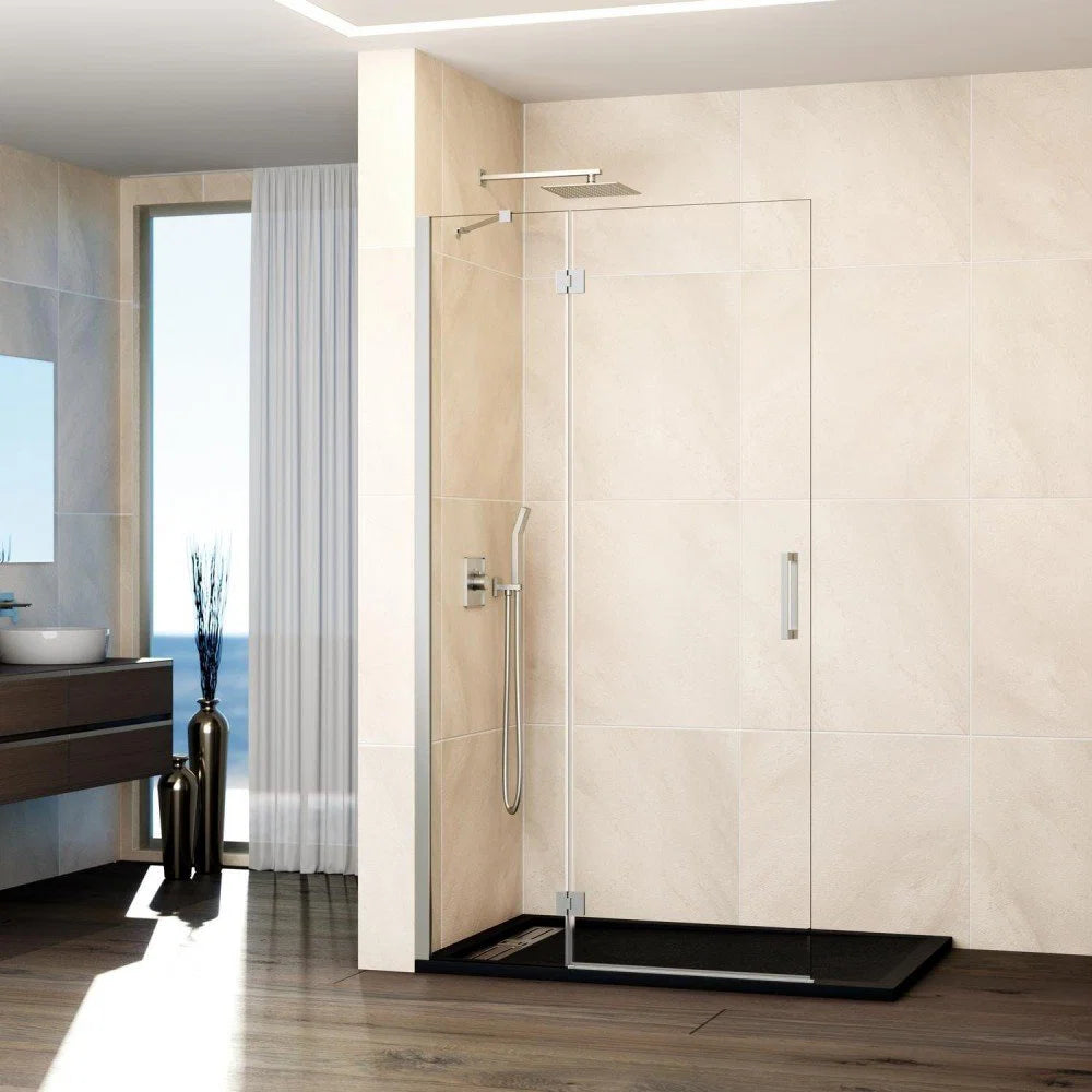 Glass Nickel Shower Screen | 1 Fixed + 1 Hinged Door (Latch-Free)