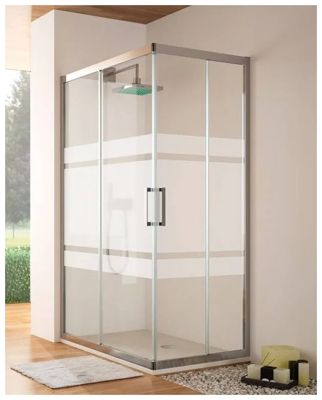 Mampara angular con fijos y puertas correderas decorado Bali Kassandra 1
