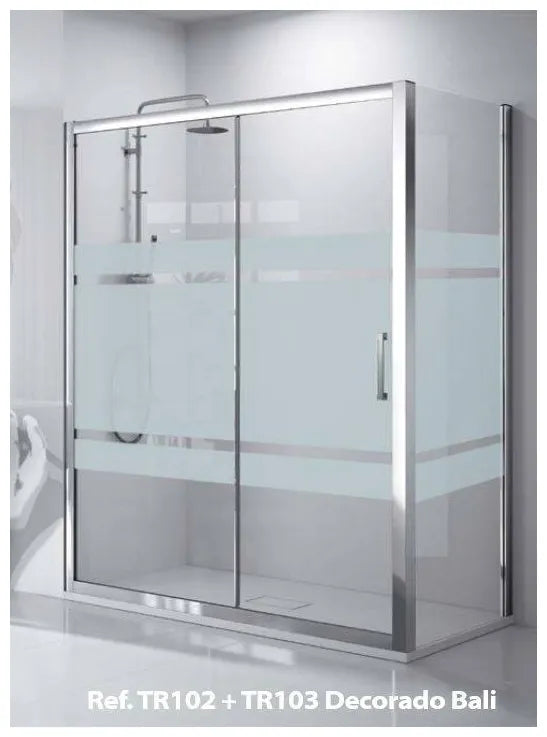 Mampara angular corredera de cristal templado Bali decorado TR102 Kassandra 1