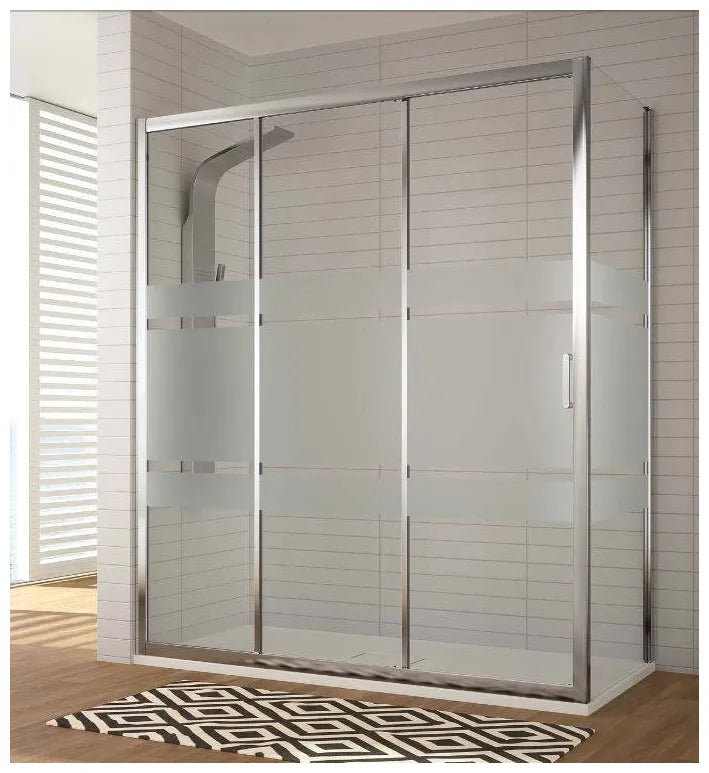 Mampara de ducha con correderas y hoja fija en cristal templado decorado Bali DI101 Kassandra 1