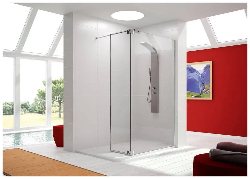 Mampara de ducha de cristal templado con panel fijo y hoja abatible FR423 Kassandra 0