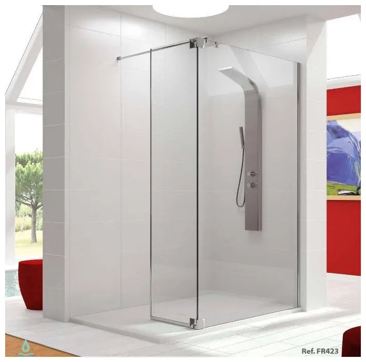 Mampara de ducha de cristal templado con panel fijo y hoja abatible FR423 Kassandra 1