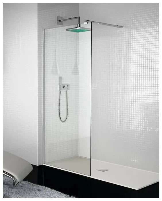 Mampara de ducha reversible con panel fijo frontal en color plata TR003 Kassandra 1
