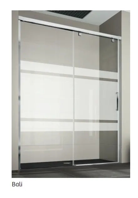 Mampara frontal decorada Bali con puertas correderas y lateral fijo BT111 Kassandra 1
