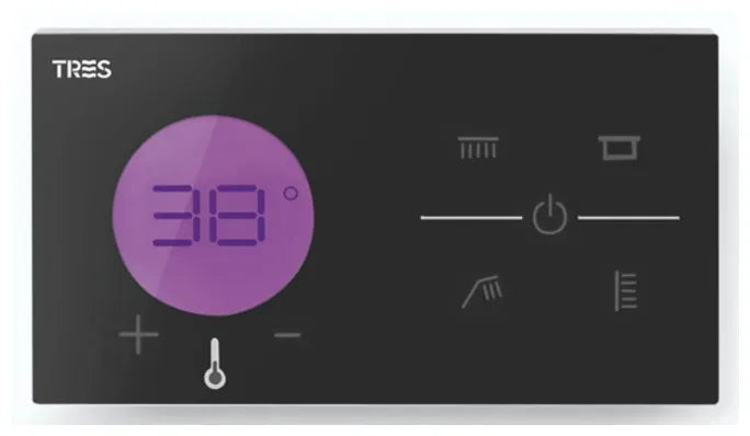 Mando termostático electrónico para ducha con acabado negro de Shower Technology TRES 0
