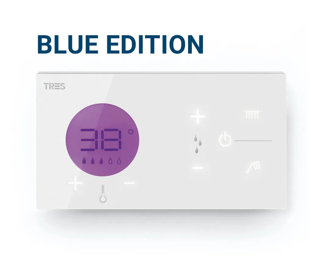 Mando termostático y electrónico para ducha de dos vías acabado blanco y cromo Shower Technology TRES 0