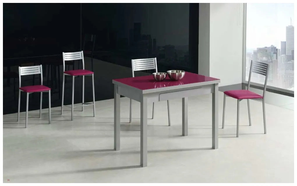 Mesa extensible o fija de aluminio y madera con tapa de cristal y color a elección Ana de Aquore 1