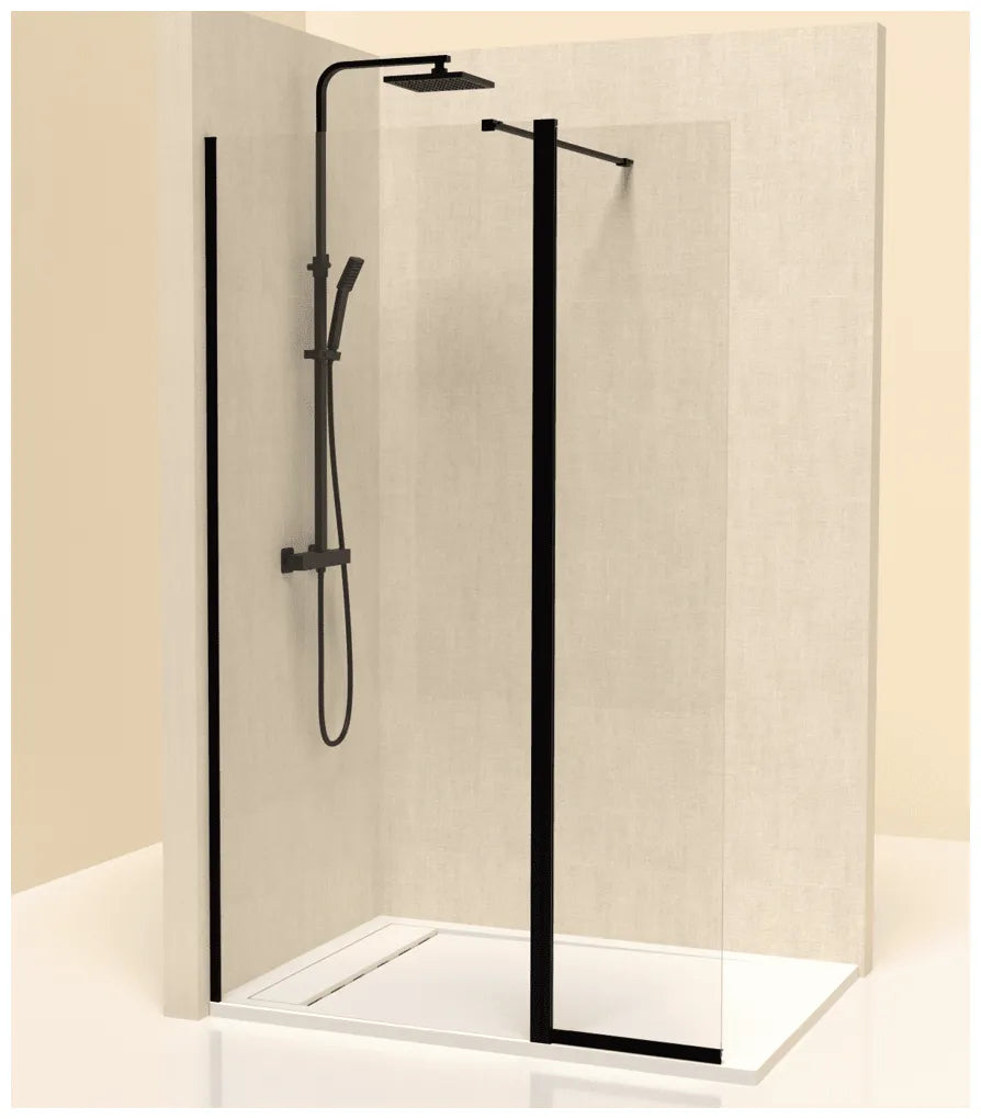 Puerta abatible para mampara de cristal templado con perfil negro Vision Kassandra 1