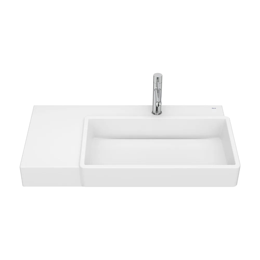 Lavabo asimétrico mural con cubeta derecha porcelana blanco mate 80x43x15 cm Roca - Vista 2