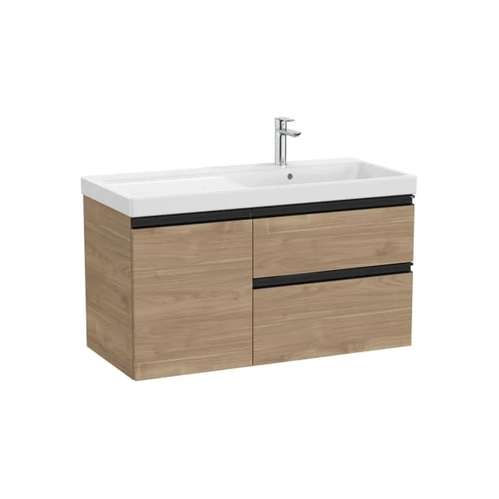 Mueble base asimétrico dos cajones una puerta lavabo plus derecha nogal 100x46x57 cm Roca - Vista 1