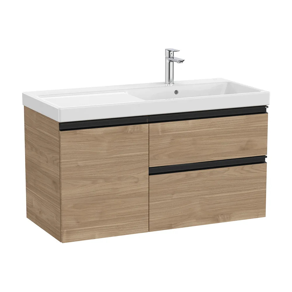 Mueble base asimétrico dos cajones una puerta lavabo plus derecha nogal 100x46x57 cm Roca - Vista 2