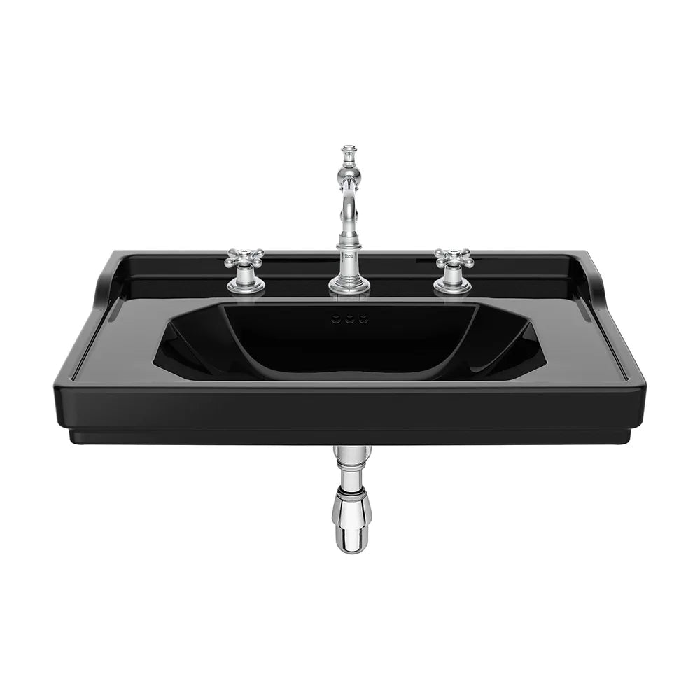 Lavabo mural porcelana con tres orificios 80x50x22 cm color negro Roca - Vista 2