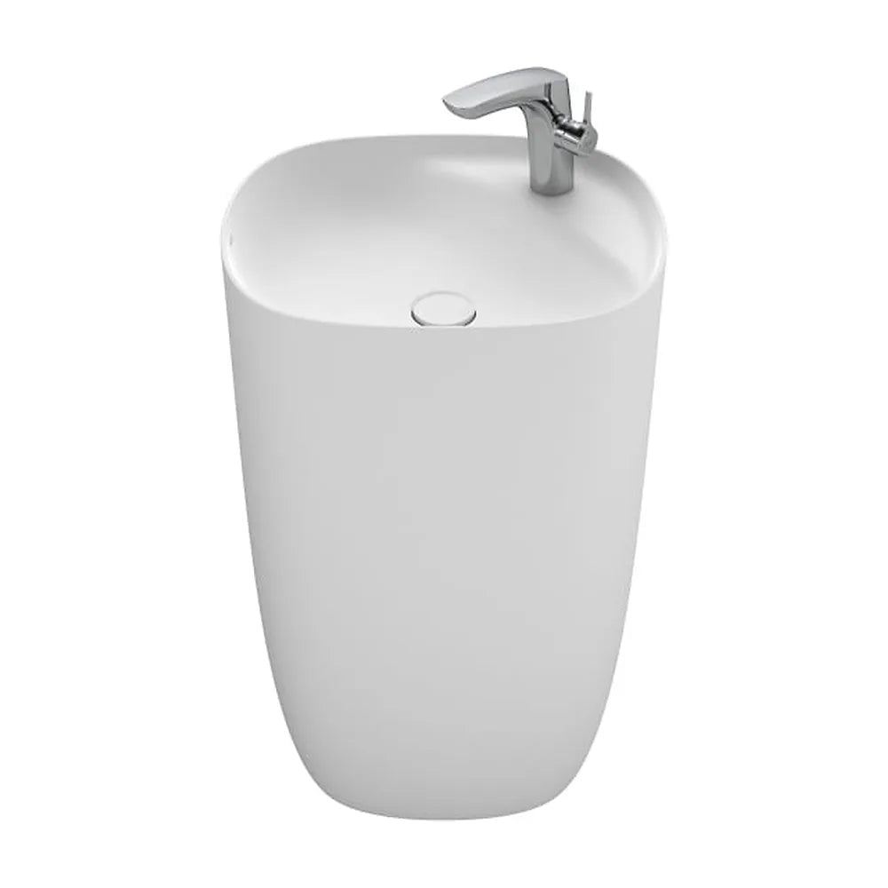 Lavabo totem de Fineceramic con desagüe universal y repisa integrada 50x45x88 cm Roca - Vista 1