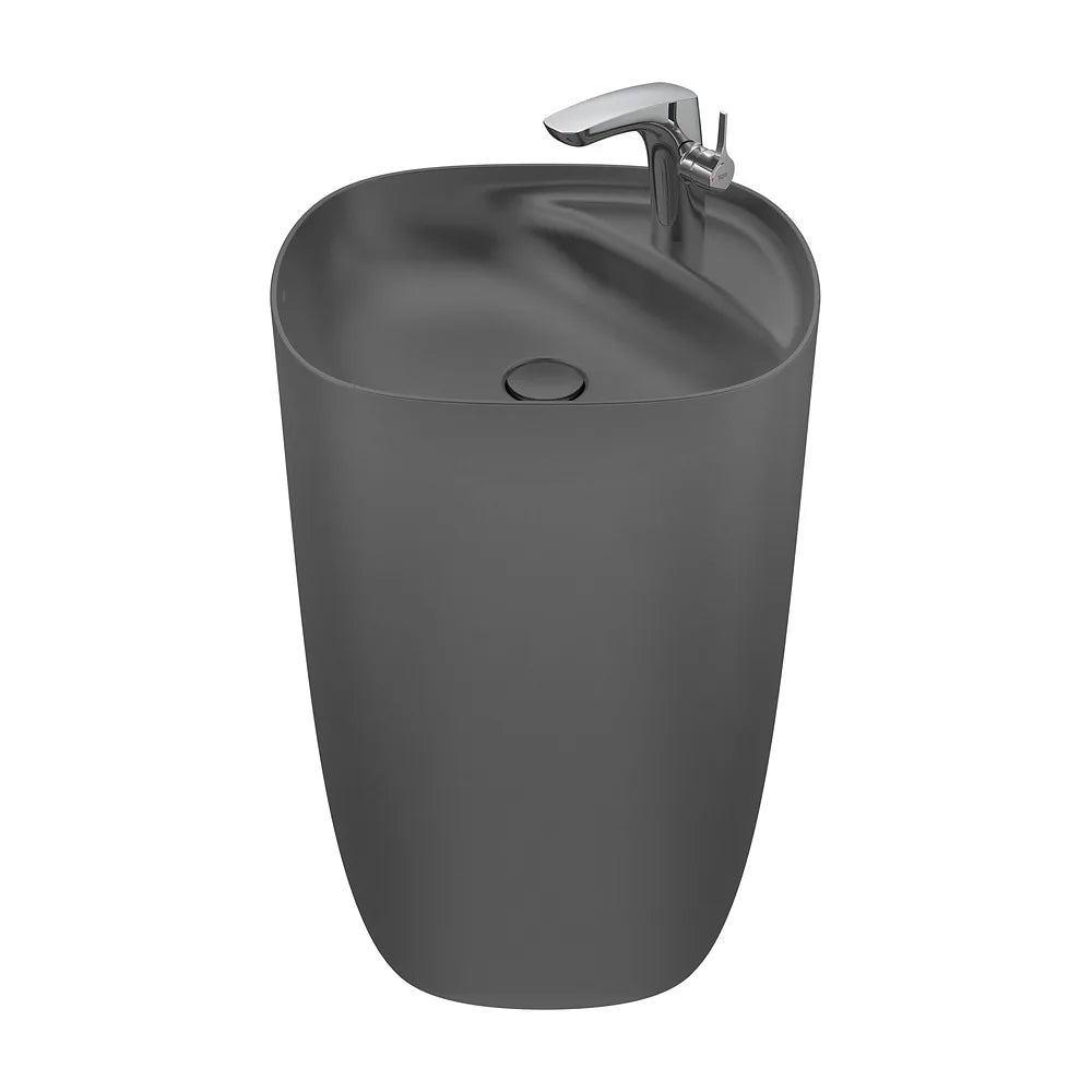 Lavabo totem de Fineceramic con desagüe universal y repisa integrada 50x45x88 cm Roca - Vista 2