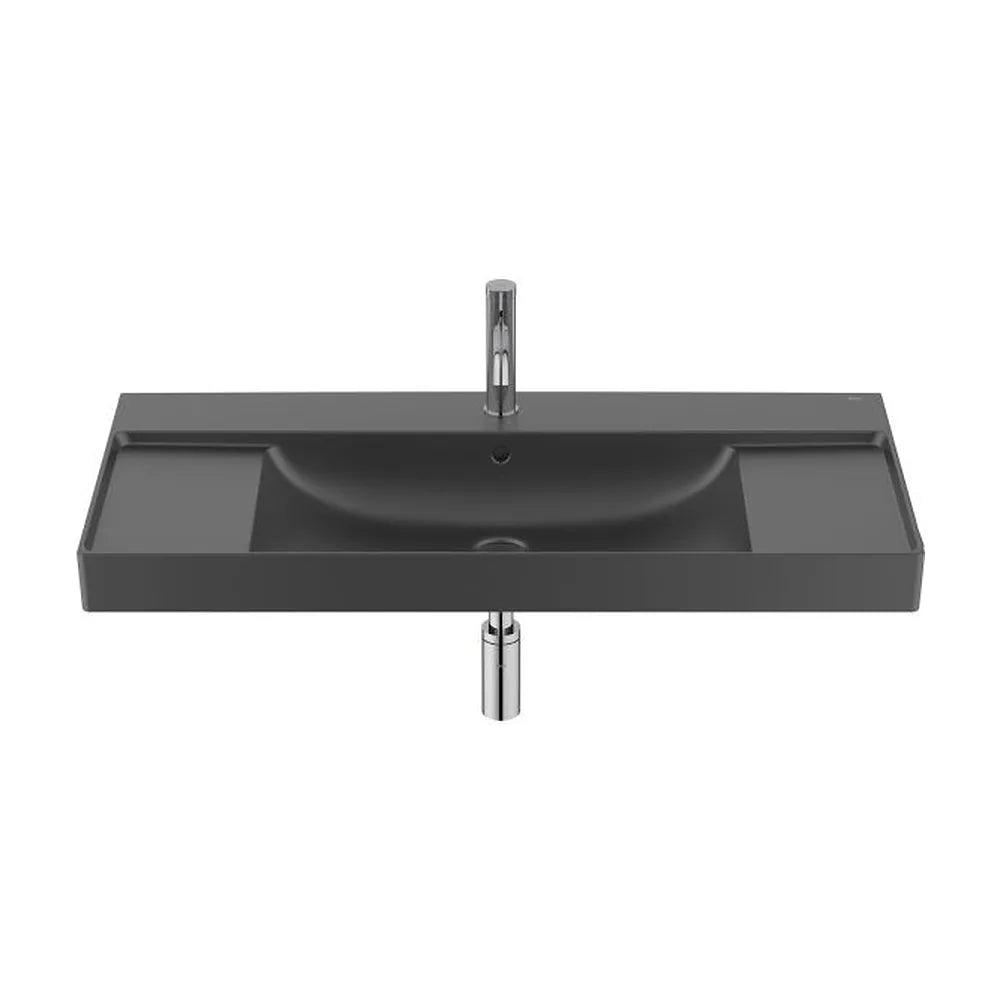 Lavabo Mural Rectangular Fineceramic con Repisa Integrada Ona 100x46cm Negro Mate Roca - Vista 1