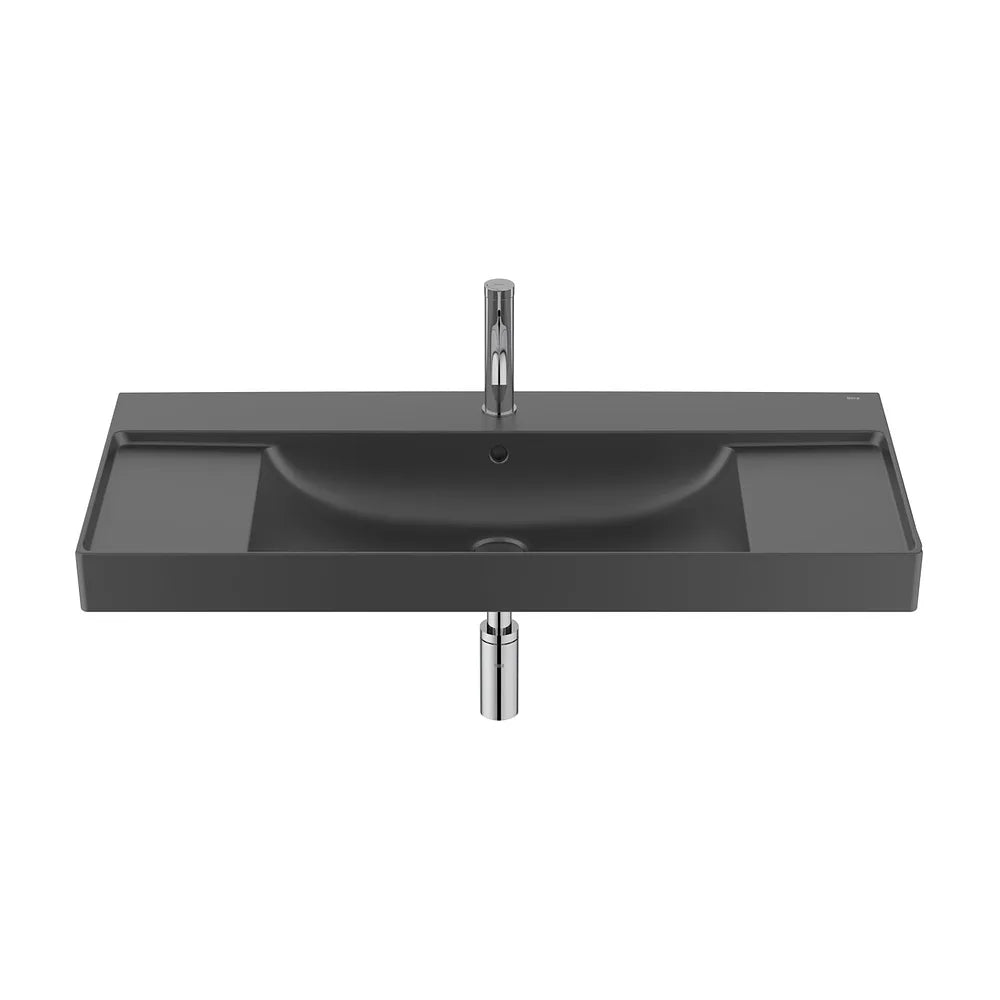 Lavabo Mural Rectangular Fineceramic con Repisa Integrada Ona 100x46cm Negro Mate Roca - Vista 2