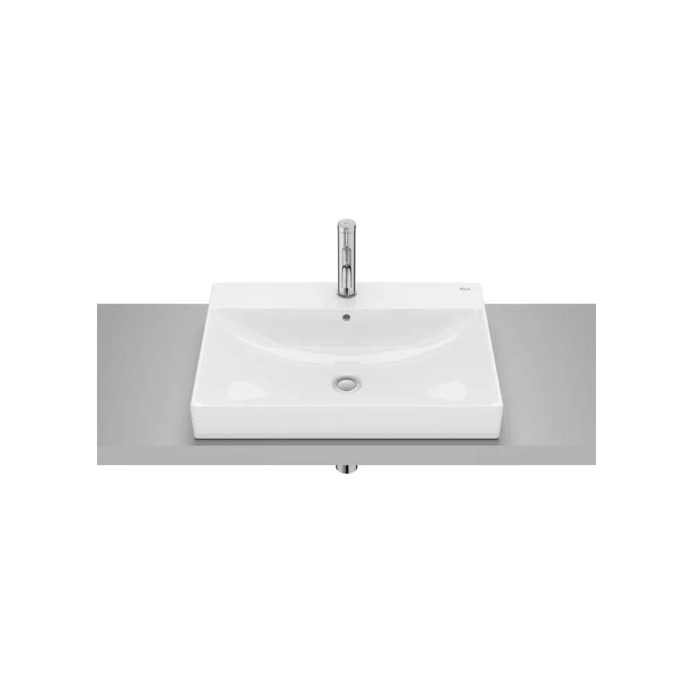 Lavabo de encimera cuadrado 60x45x8 cm Fineceramic blanco brillo Roca - Vista 1