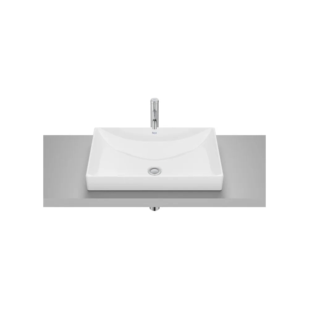 Lavabo de encimera cuadrado 60x40x8 cm Fineceramic Blanco brillo Roca - Vista 1