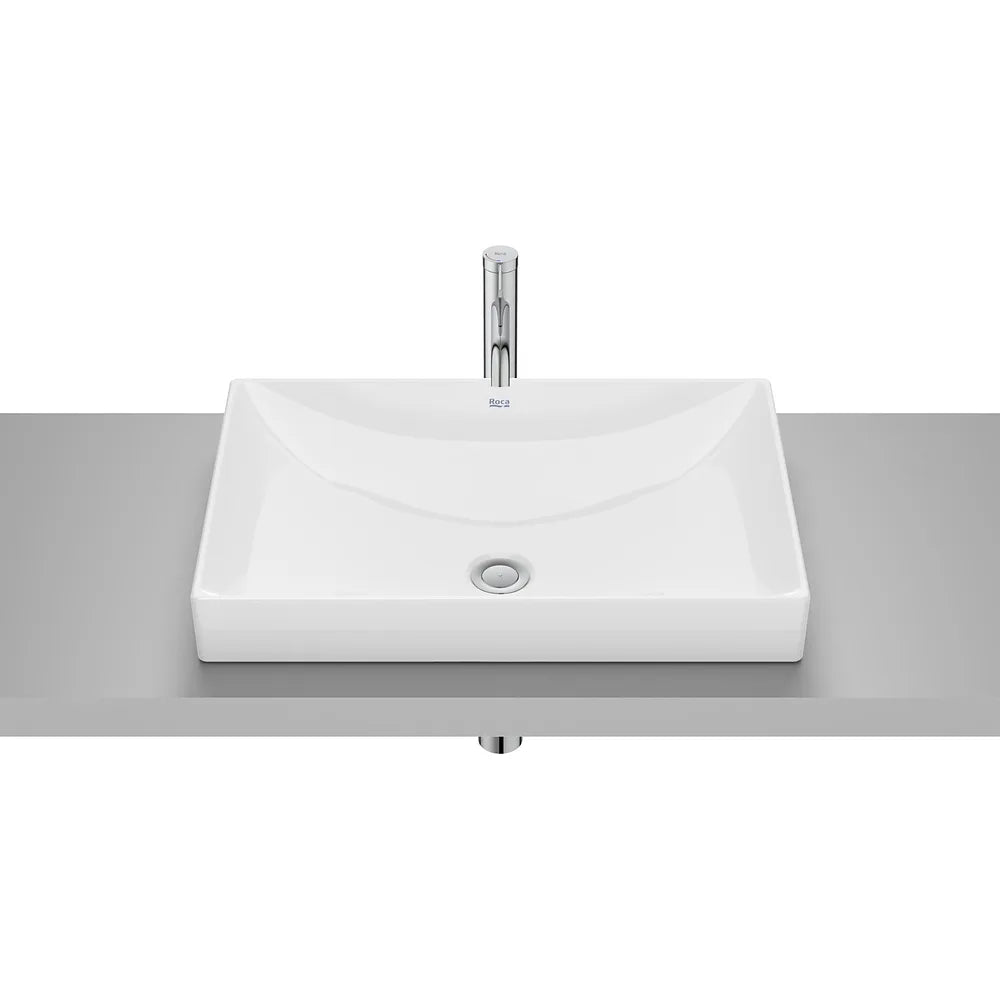 Lavabo de encimera cuadrado 60x40x8 cm Fineceramic Blanco brillo Roca - Vista 2