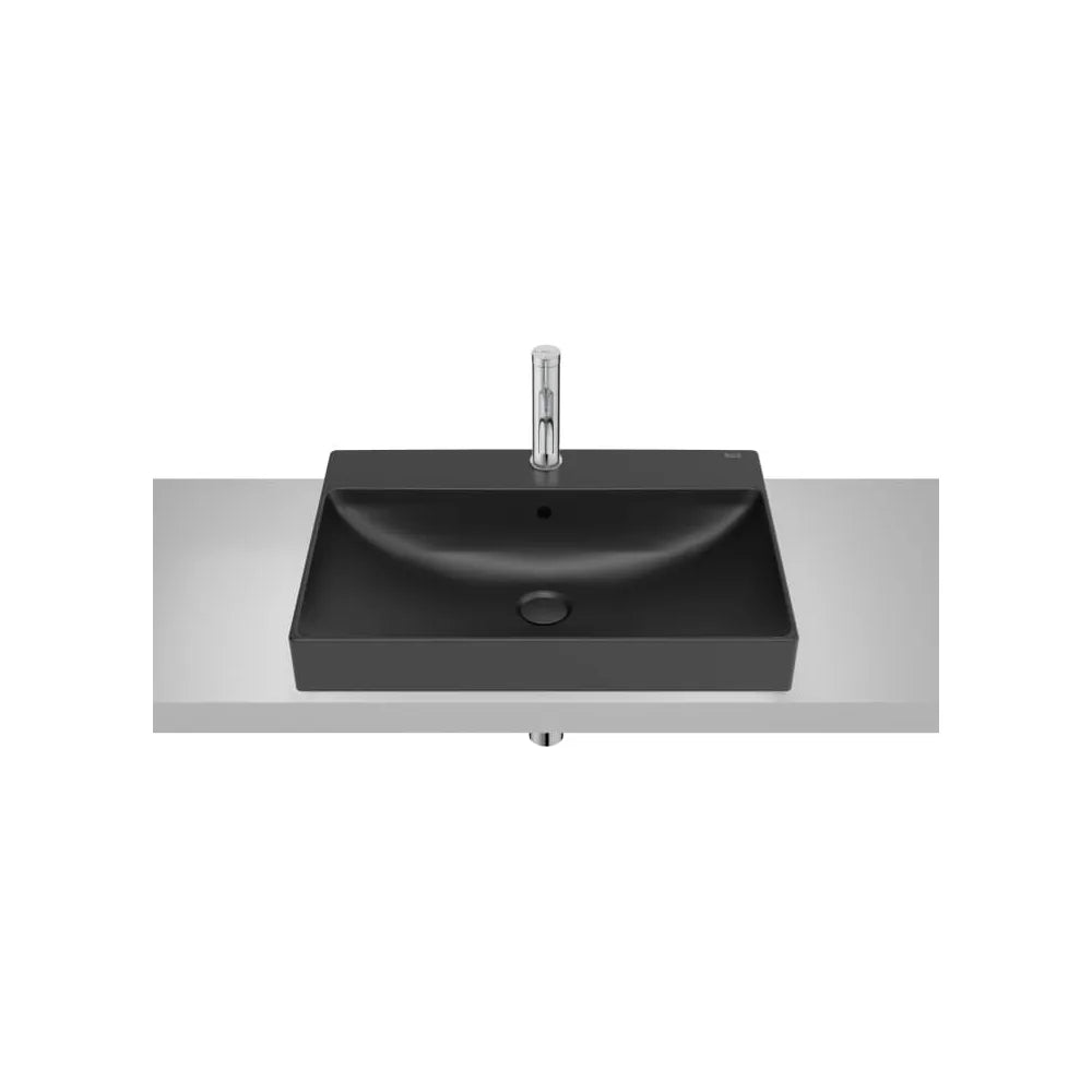 Lavabo de encimera cuadrado 60x45x8 cm Fineceramic negro mate Roca - Vista 1