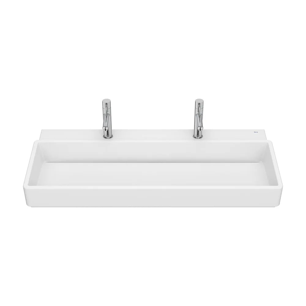 Lavabo Mural Porcelana con Dos Orificios para Grifería 100x43x15cm Blanco Mate Roca - Vista 2