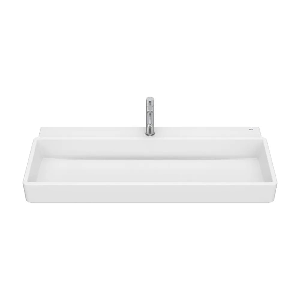 Lavabo mural rectangular 100x43x15 cm con un orificio para grifería porcelana blanca mate Roca - Vista 1