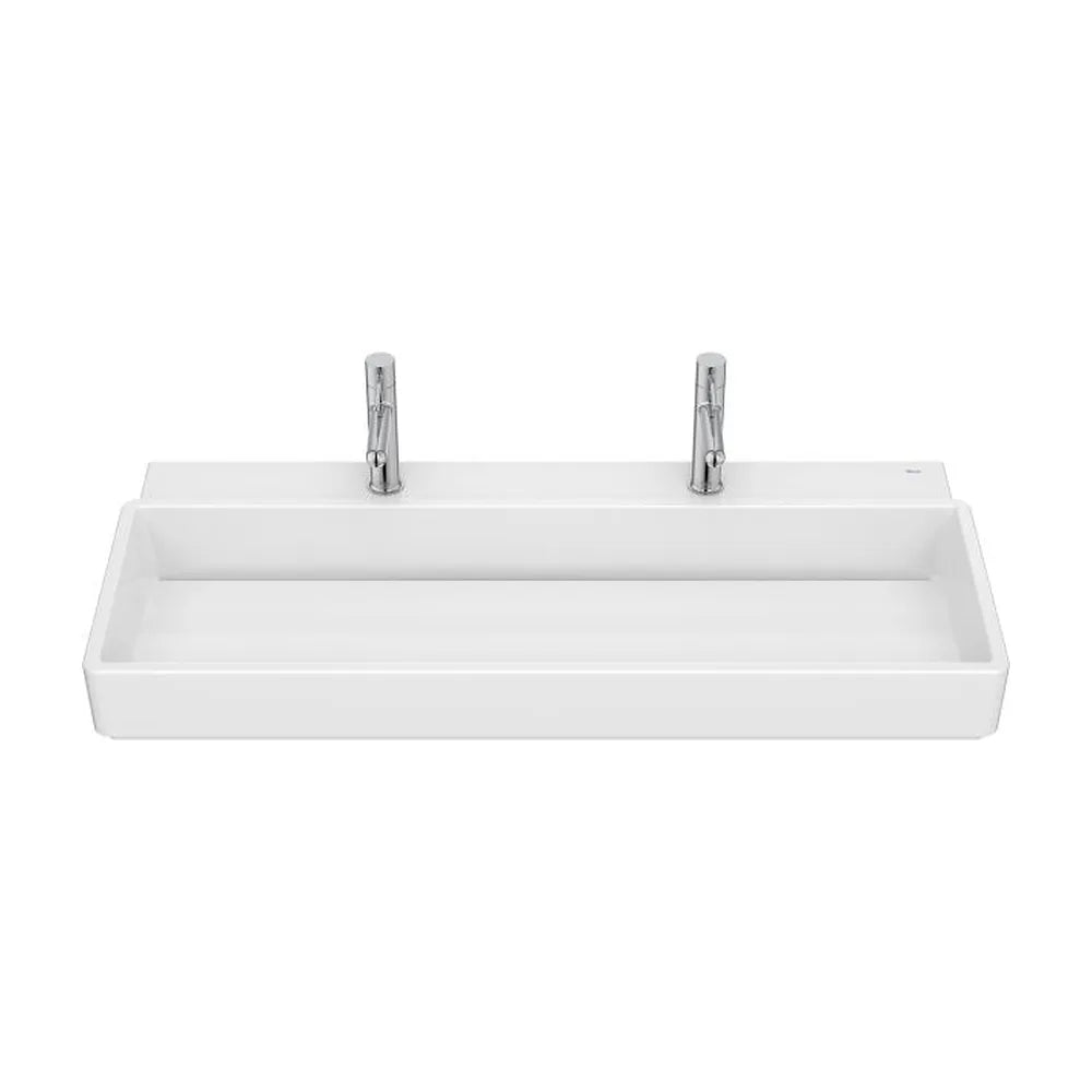 Lavabo mural porcelana blanco 100x43x15 cm con dos orificios para grifería Roca - Vista 1